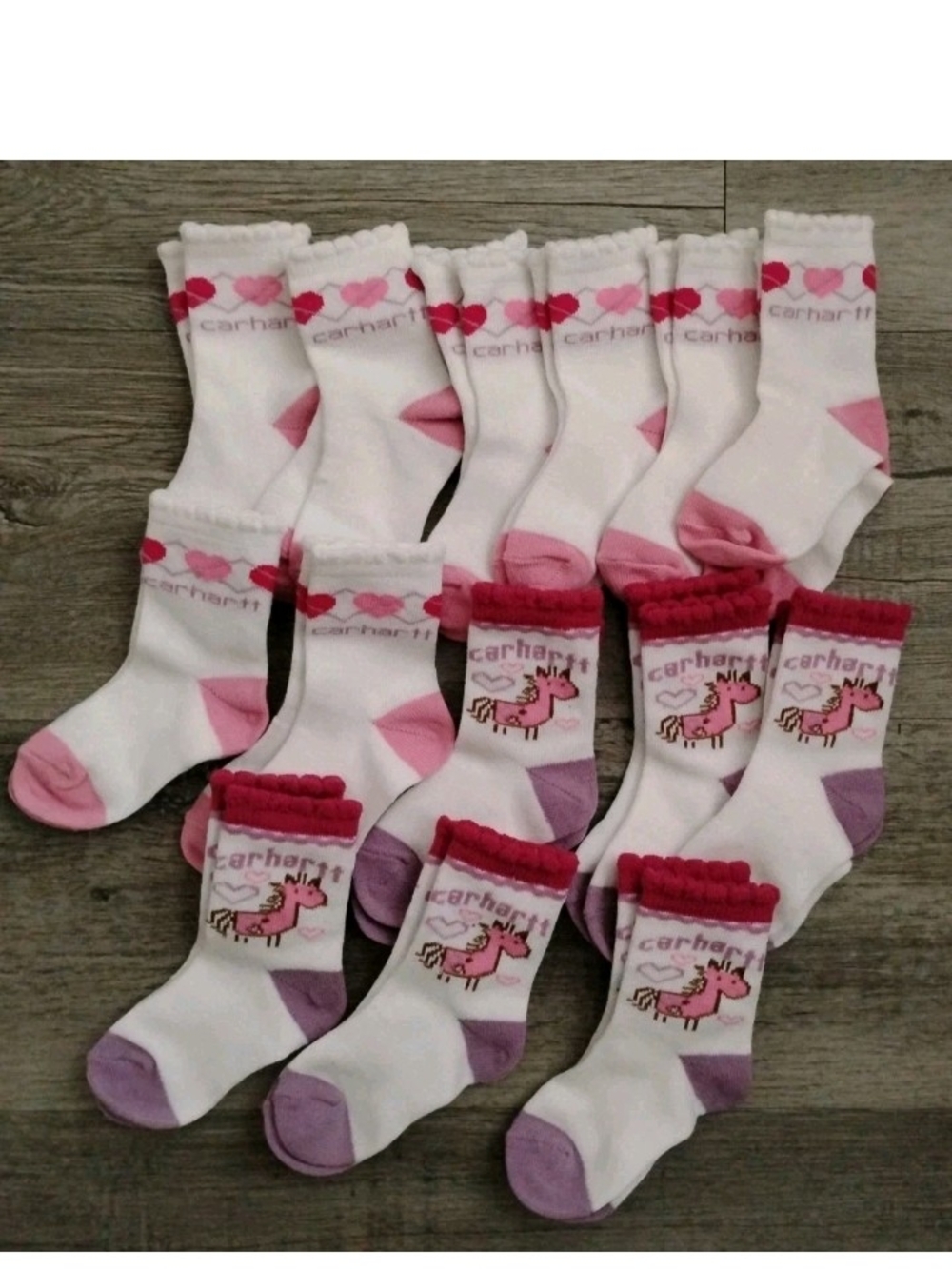 Carhartt Girl's Pink Pony Heart Print Crew Socks Size 18-36 Months NEW LOT 14